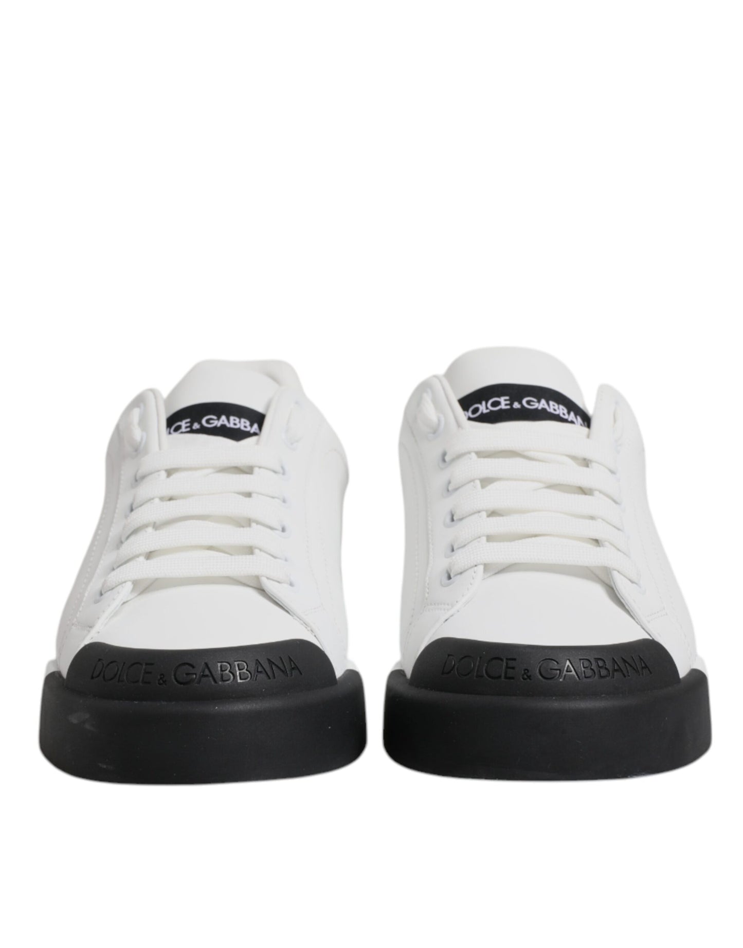 Dolce & Gabbana White Black Leather Low Top Sneakers Shoes