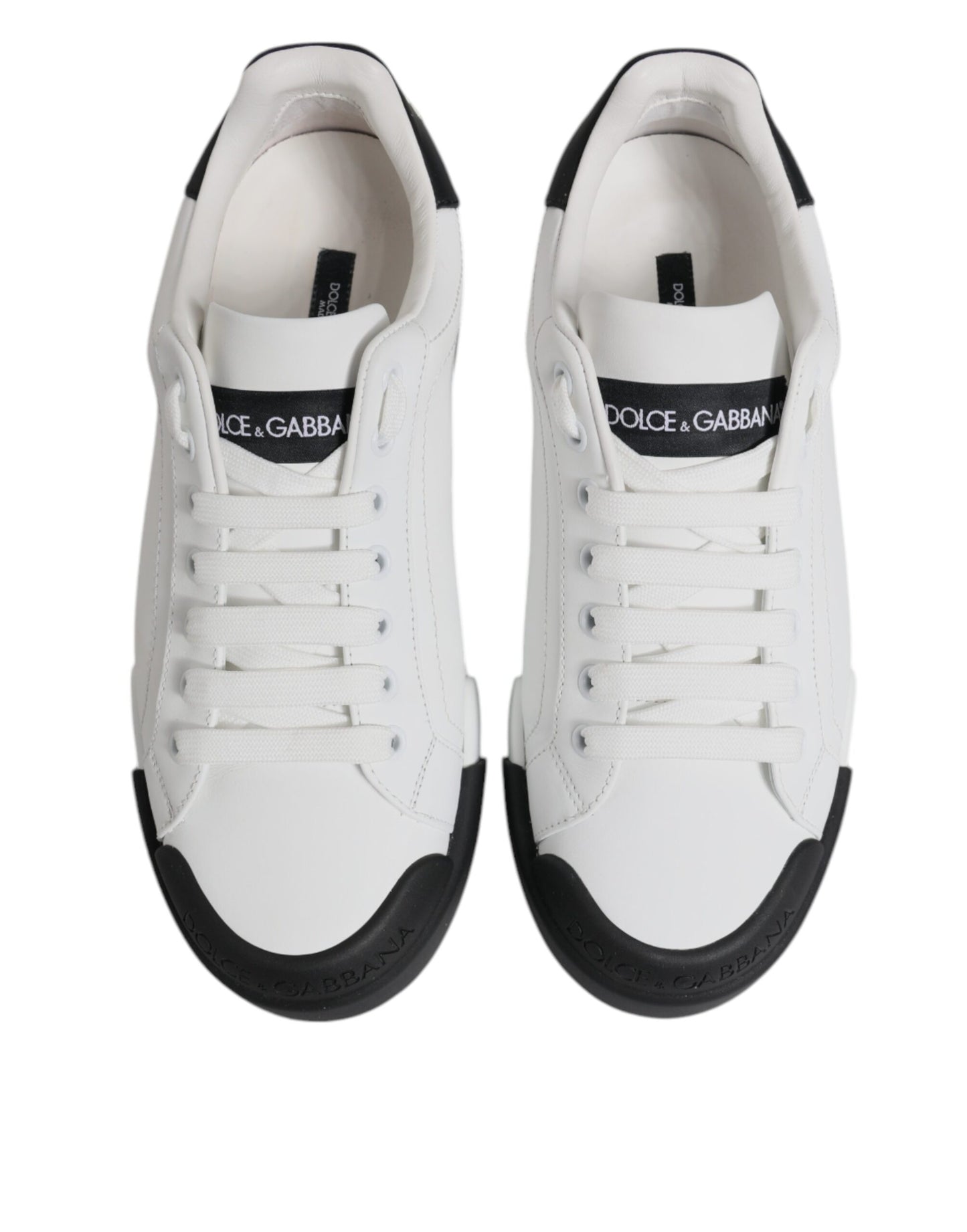 Dolce & Gabbana White Black Leather Low Top Sneakers Shoes
