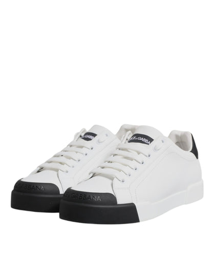 Dolce & Gabbana White Black Leather Low Top Sneakers Shoes