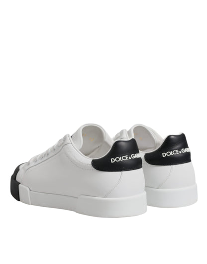 Dolce & Gabbana White Black Leather Low Top Sneakers Shoes