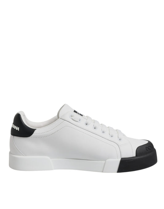 Dolce & Gabbana White Black Leather Low Top Sneakers Shoes