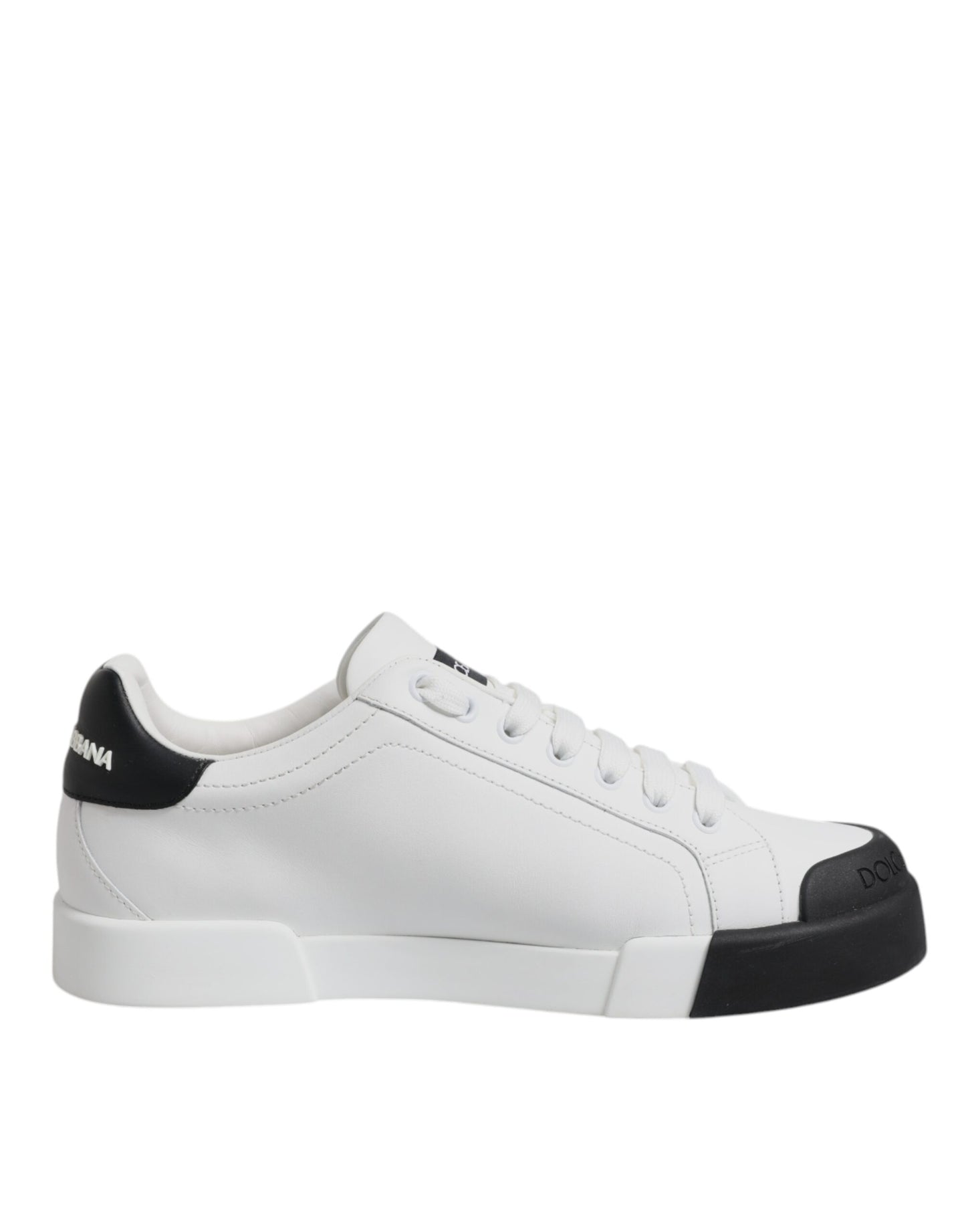 Dolce & Gabbana White Black Leather Low Top Sneakers Shoes