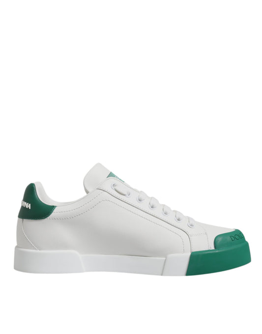 Dolce & Gabbana White Green Leather Low Top Men Sneakers Shoes