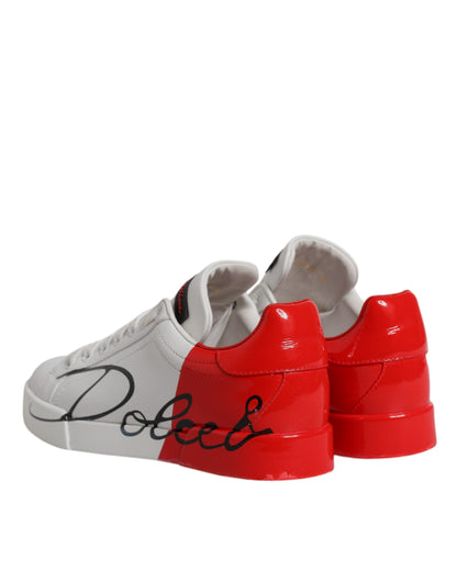 Dolce & Gabbana White Red Leather Low Top Sneakers Shoes