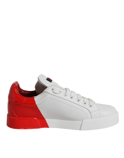 Dolce & Gabbana White Red Leather Low Top Sneakers Shoes