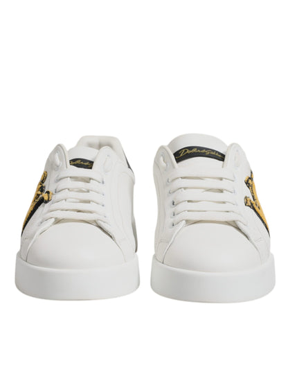 Dolce & Gabbana White Royal Crown Low Top Sneakers Shoes