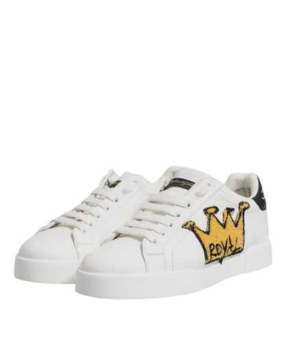 Dolce & Gabbana White Royal Crown Low Top Sneakers Shoes
