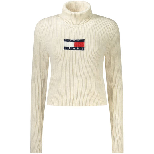 Бежов полиестерен дамски пуловер с висока яка на Tommy Hilfiger