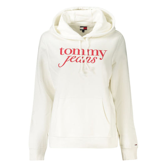 Бял памучен дамски пуловер с качулка Tommy Hilfiger