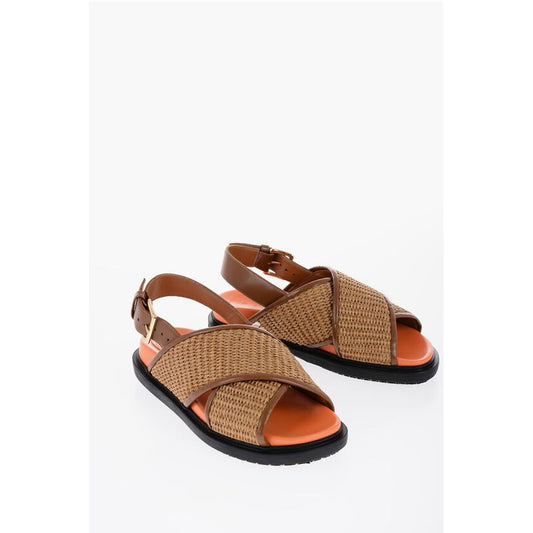 Marni Leather and Raffia Sandals with Buckle Closure