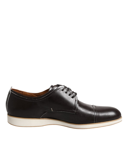 Тъмнокафяви кожени дерби обувки с връзки Pollini